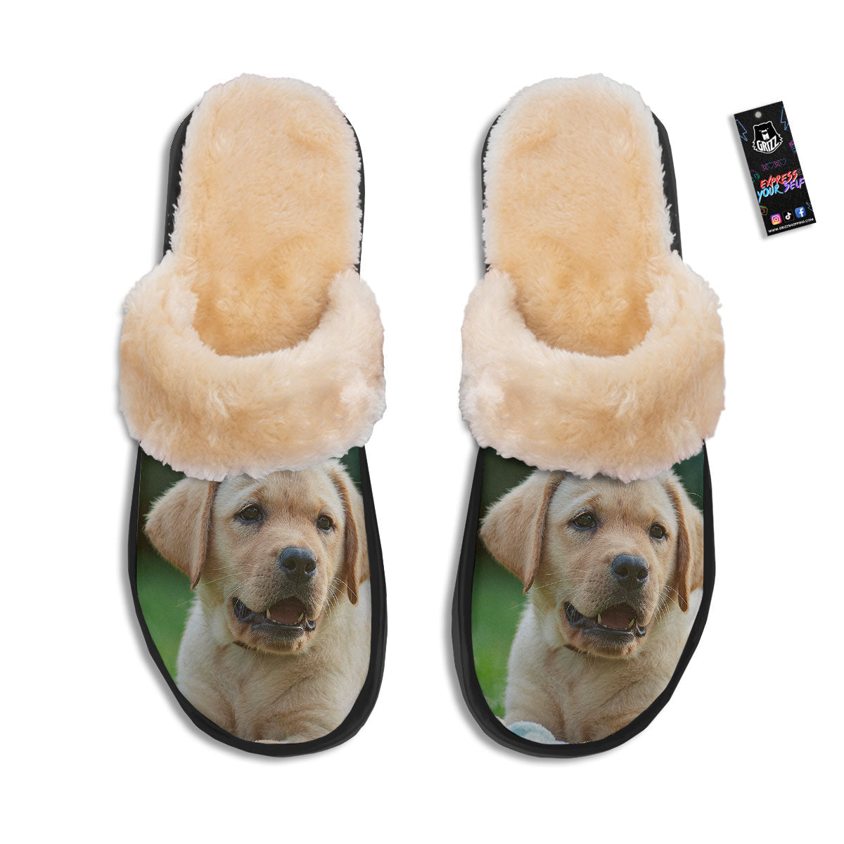 Puppy And Labrador Retriever Print Slippers-grizzshop
