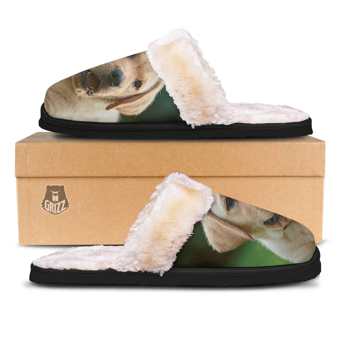 Puppy And Labrador Retriever Print Slippers-grizzshop