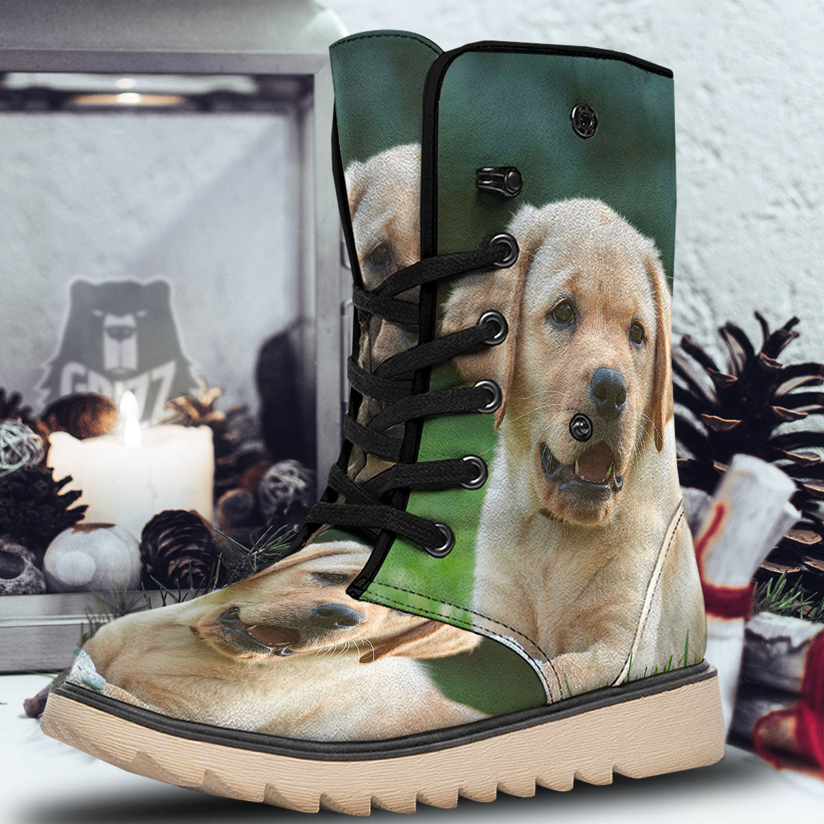 Puppy And Labrador Retriever Print Snow Boots-grizzshop