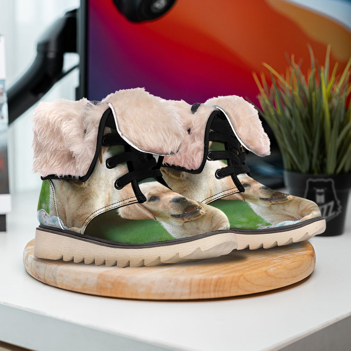Puppy And Labrador Retriever Print Snow Boots-grizzshop