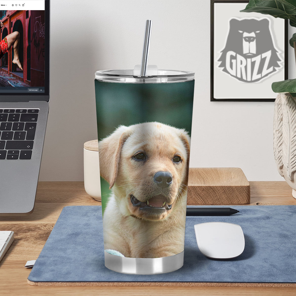 Puppy And Labrador Retriever Print Tumbler-grizzshop