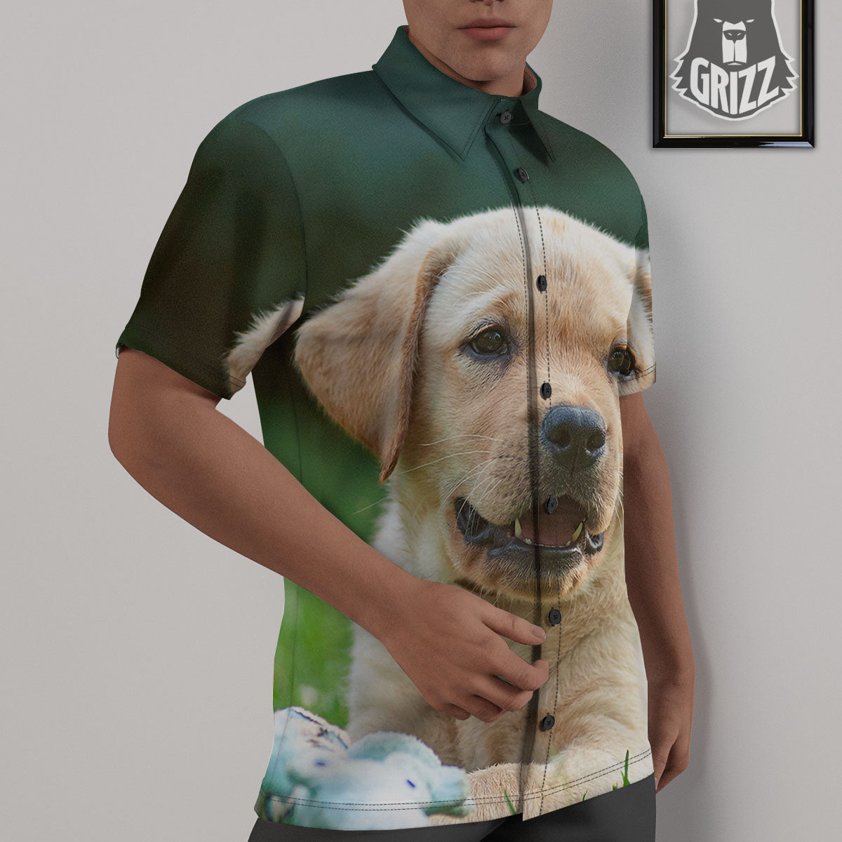 Puppy And Labrador Retriever Print Untucked Shirts-grizzshop