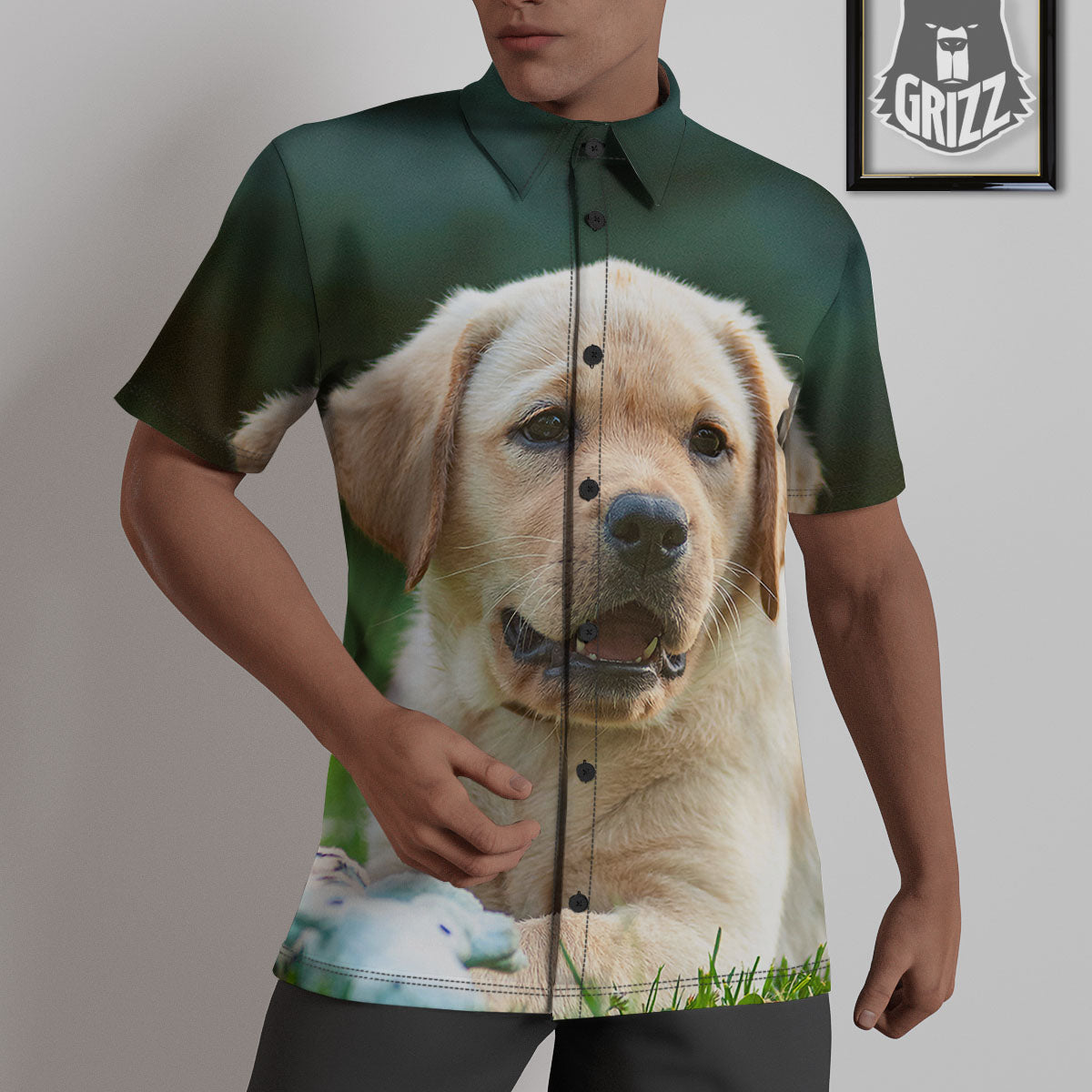 Puppy And Labrador Retriever Print Untucked Shirts-grizzshop
