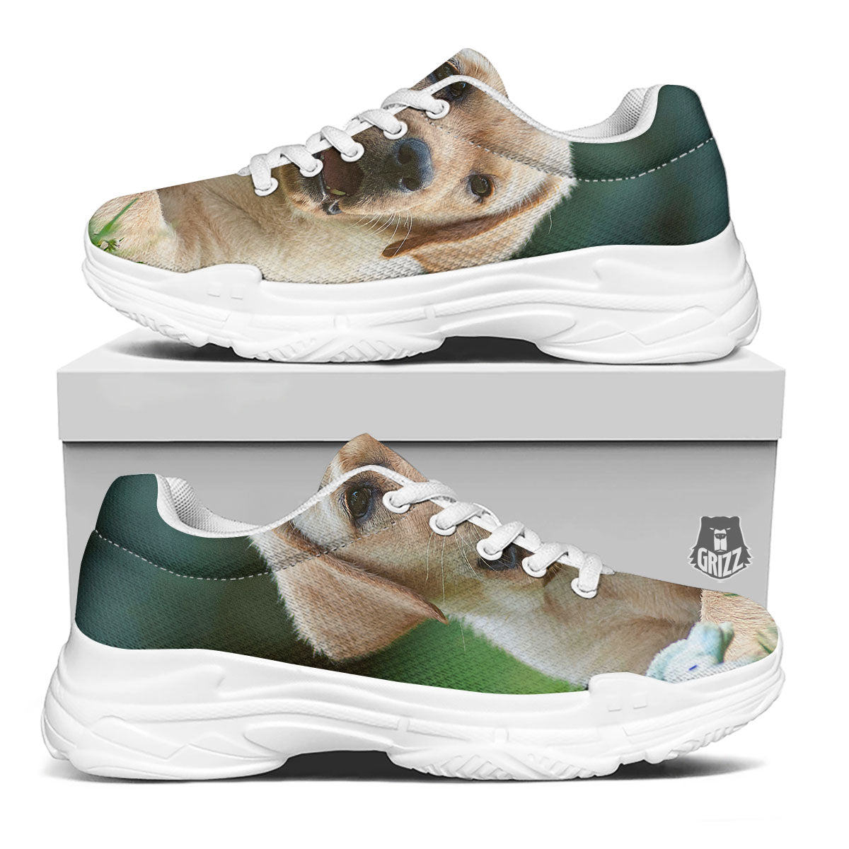 Puppy And Labrador Retriever Print White Chunky Shoes-grizzshop