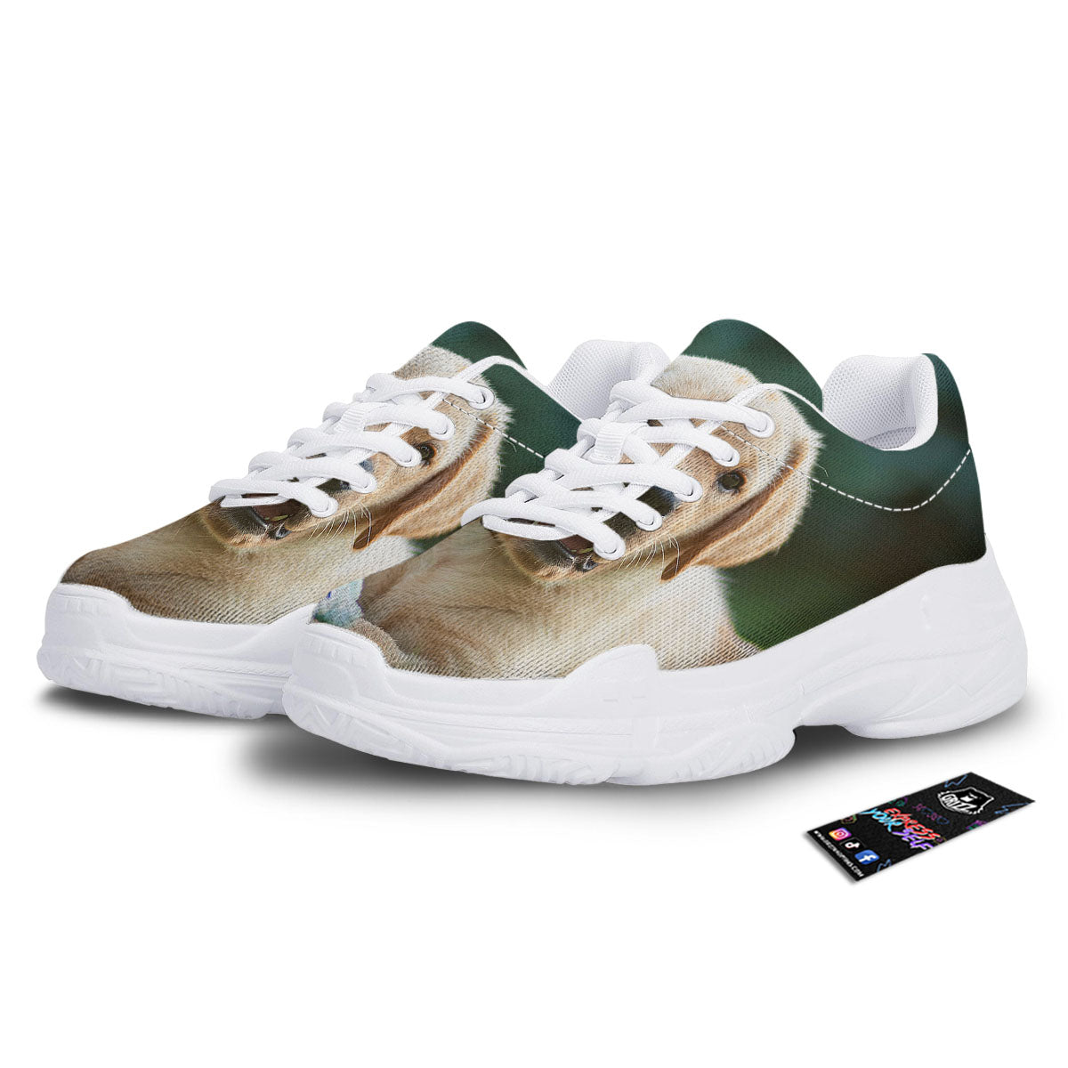 Puppy And Labrador Retriever Print White Chunky Shoes-grizzshop