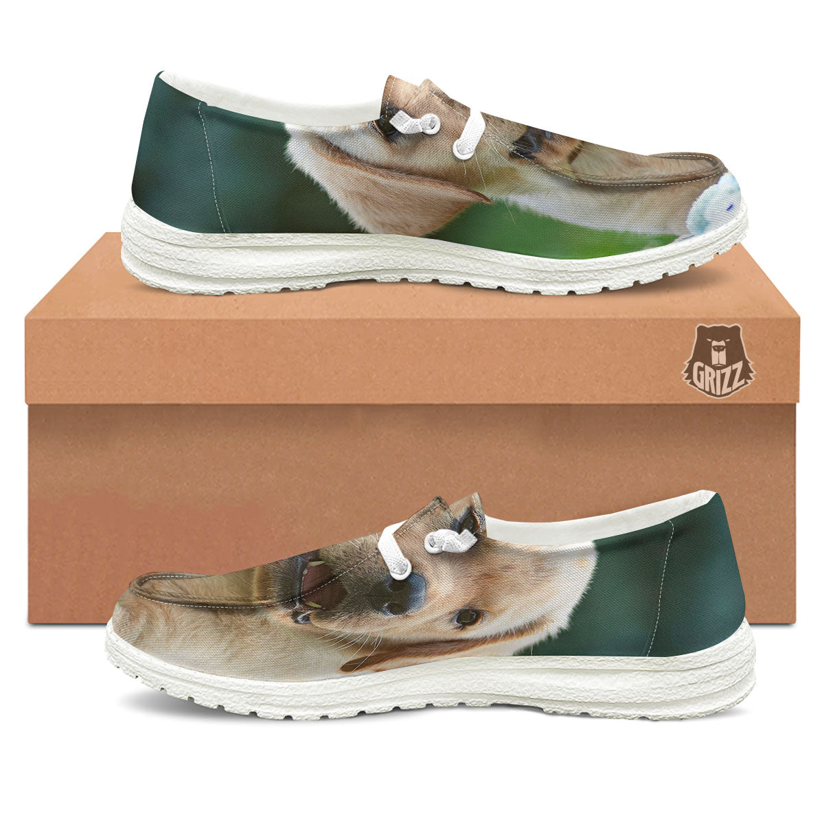 Puppy And Labrador Retriever Print White Loafers-grizzshop