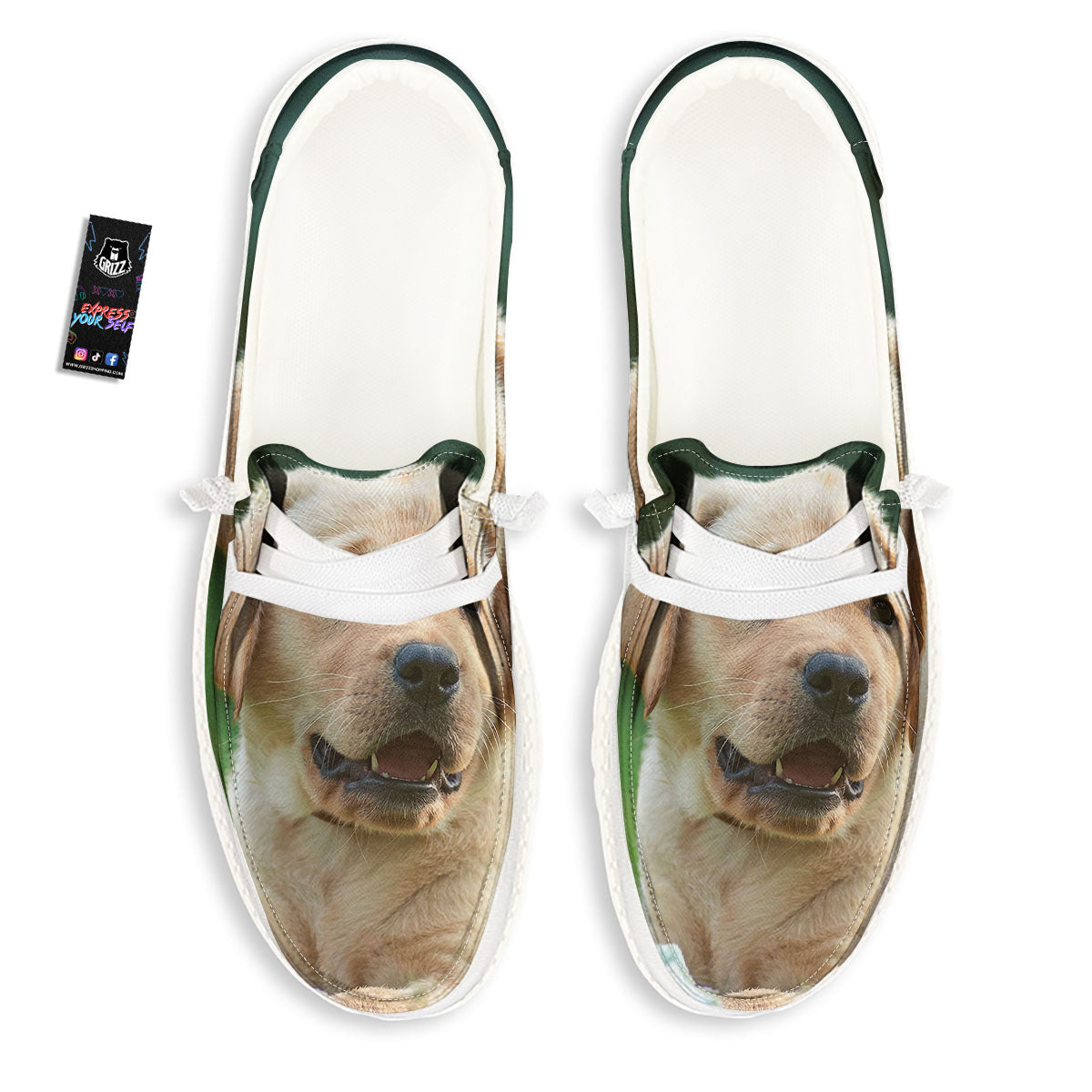 Puppy And Labrador Retriever Print White Loafers-grizzshop