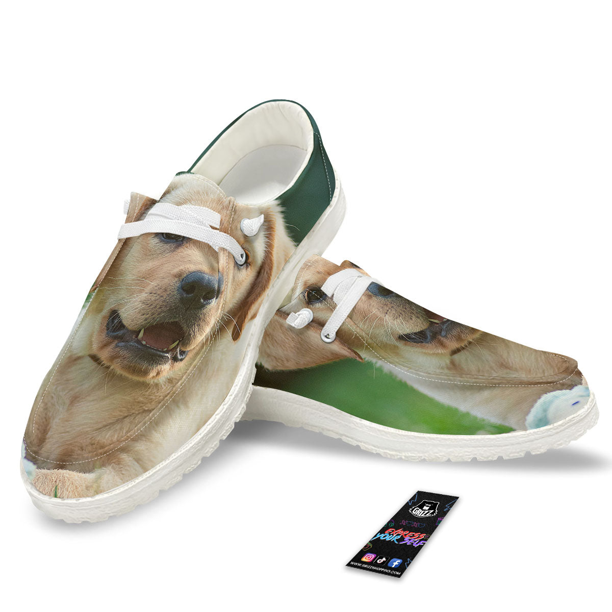 Puppy And Labrador Retriever Print White Loafers-grizzshop