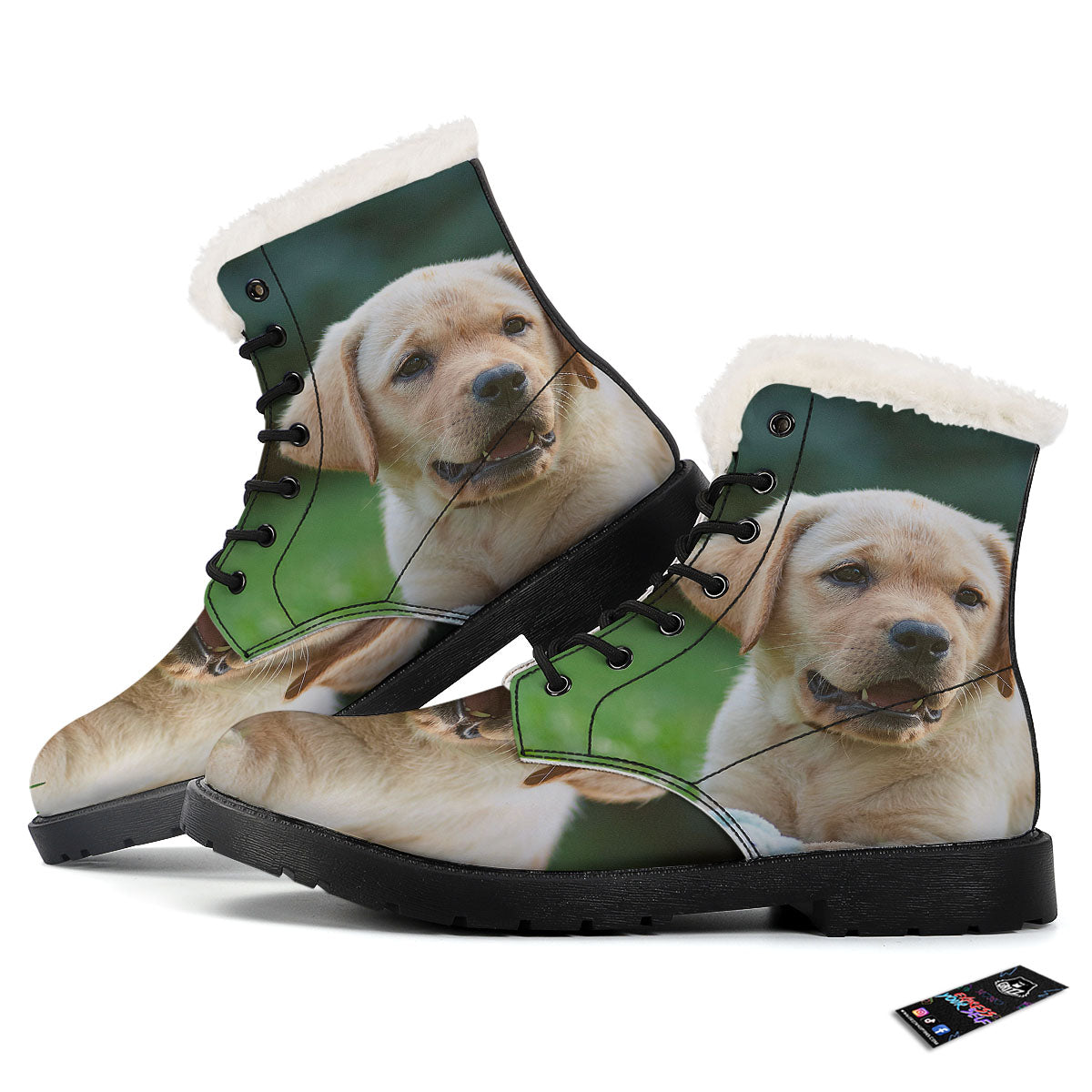 Puppy And Labrador Retriever Print Winter Boots-grizzshop