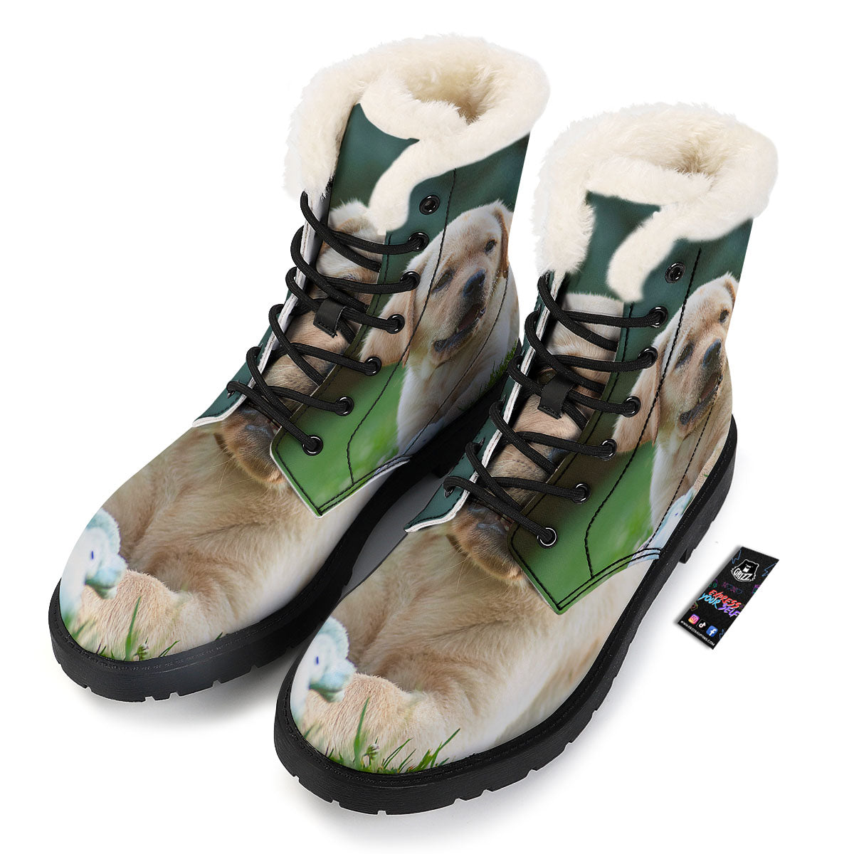 Puppy And Labrador Retriever Print Winter Boots-grizzshop