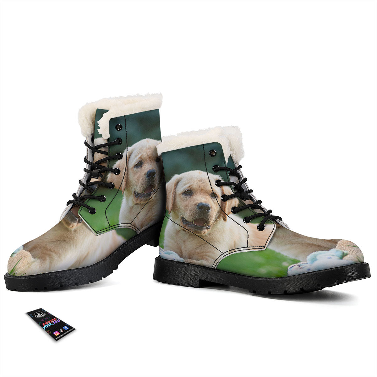 Puppy And Labrador Retriever Print Winter Boots-grizzshop