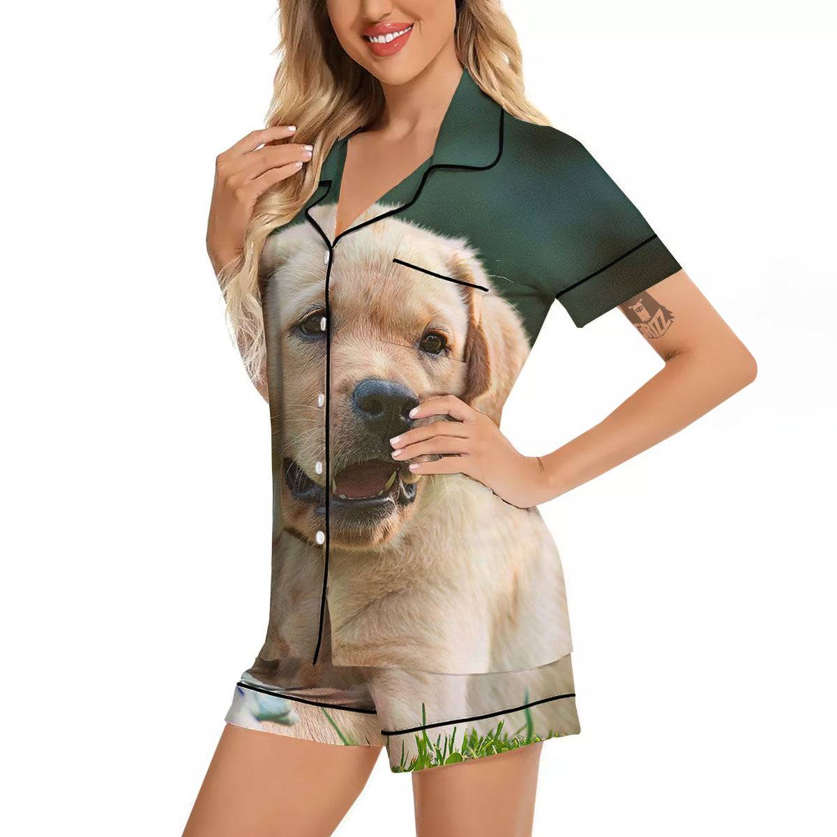Puppy And Labrador Retriever Print Women Silk Pajamas-grizzshop