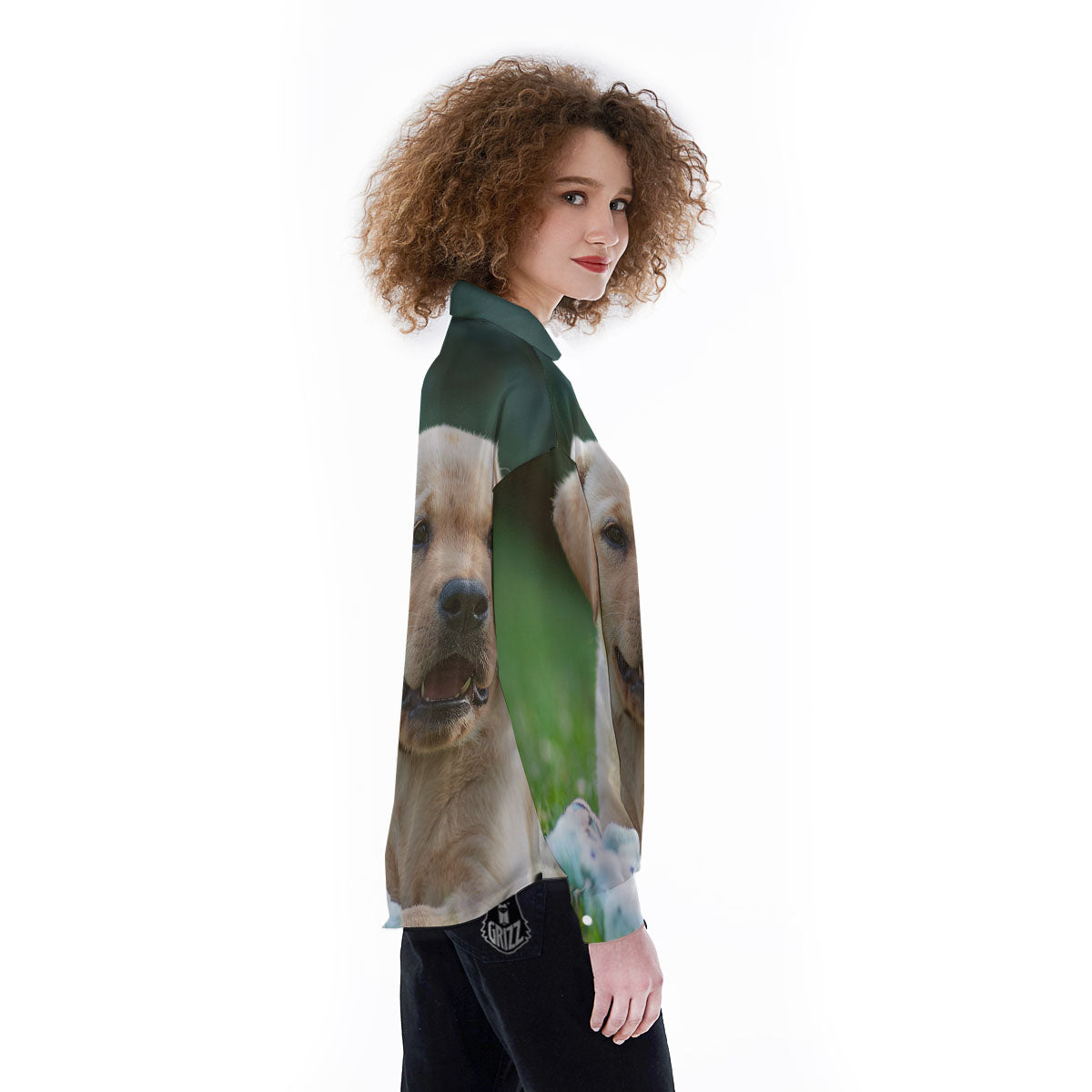 Puppy And Labrador Retriever Print Women's Long Sleeve Shirts-grizzshop