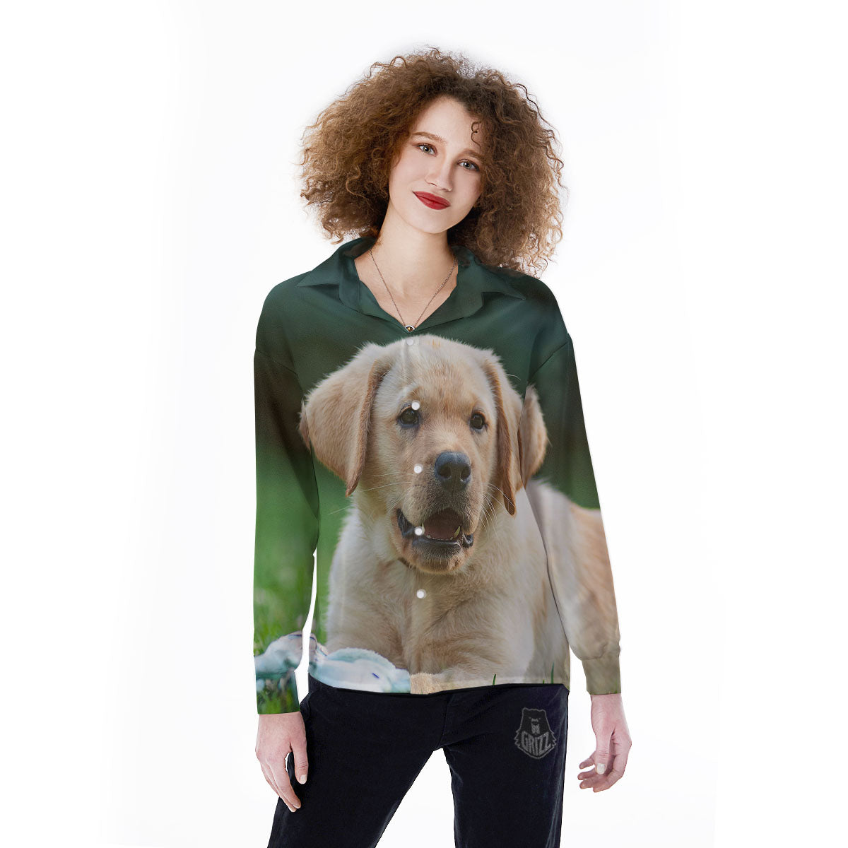 Puppy And Labrador Retriever Print Women's Long Sleeve Shirts-grizzshop