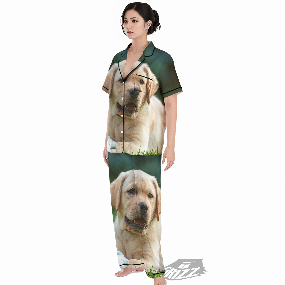 Puppy And Labrador Retriever Print Women's Pajamas Set-grizzshop