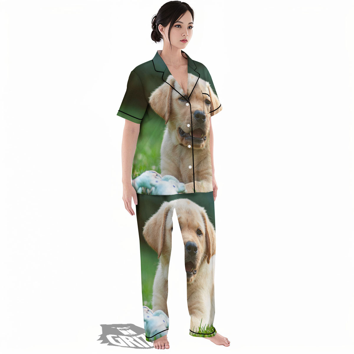 Puppy And Labrador Retriever Print Women's Pajamas Set-grizzshop