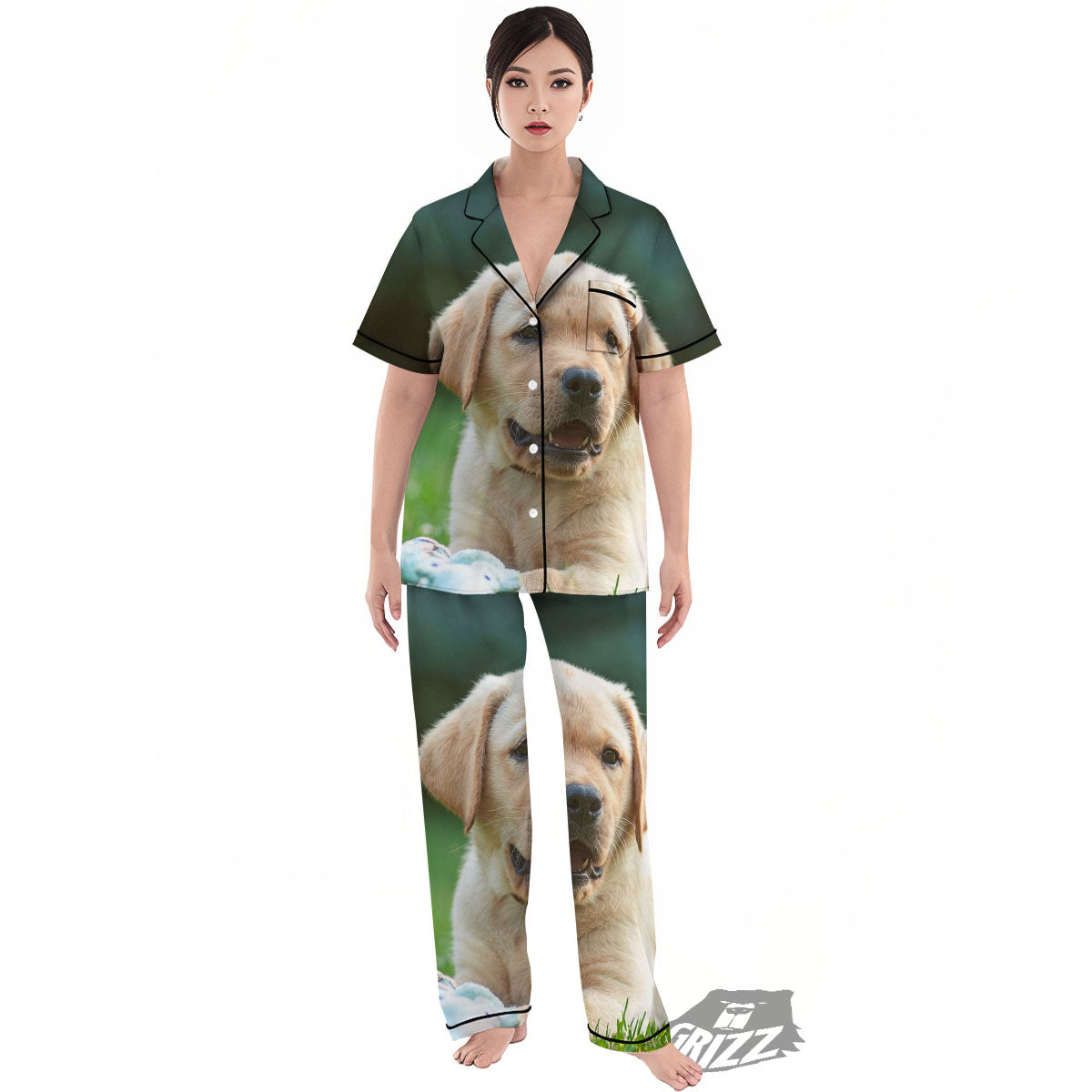 Puppy And Labrador Retriever Print Women's Pajamas Set-grizzshop
