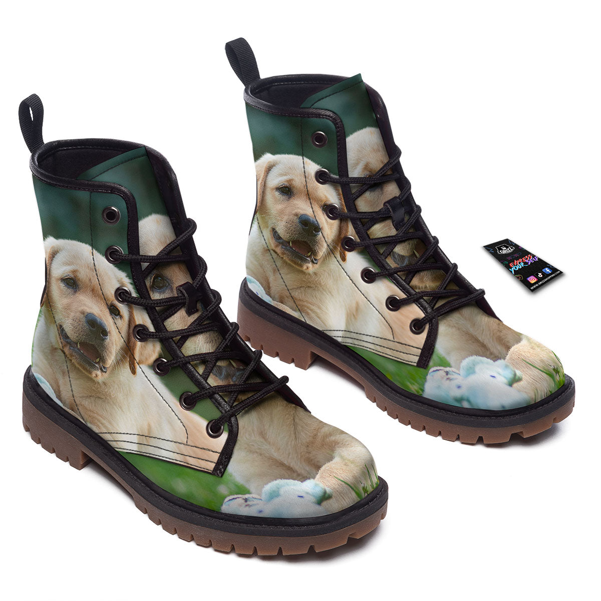 Puppy And Labrador Retriever Print Work Boots-grizzshop