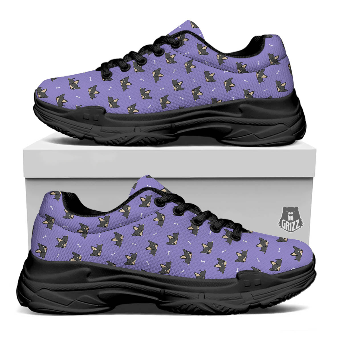 Puppy Chihuahua Print Pattern Black Chunky Shoes-grizzshop