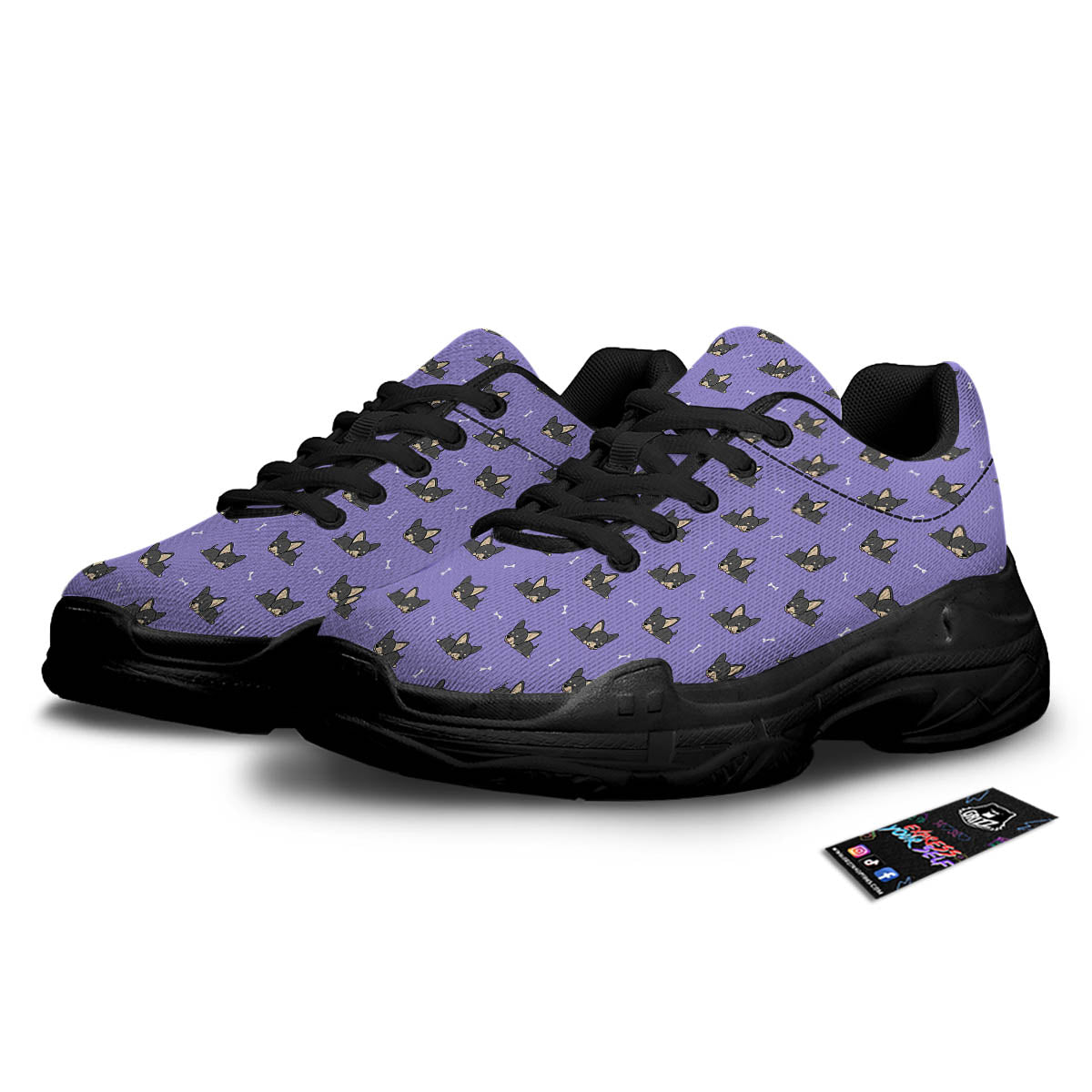 Puppy Chihuahua Print Pattern Black Chunky Shoes-grizzshop
