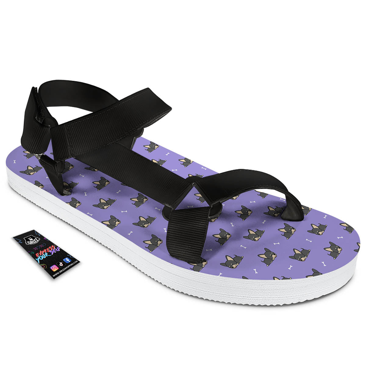 Puppy Chihuahua Print Pattern Black Open Toe Sandals-grizzshop