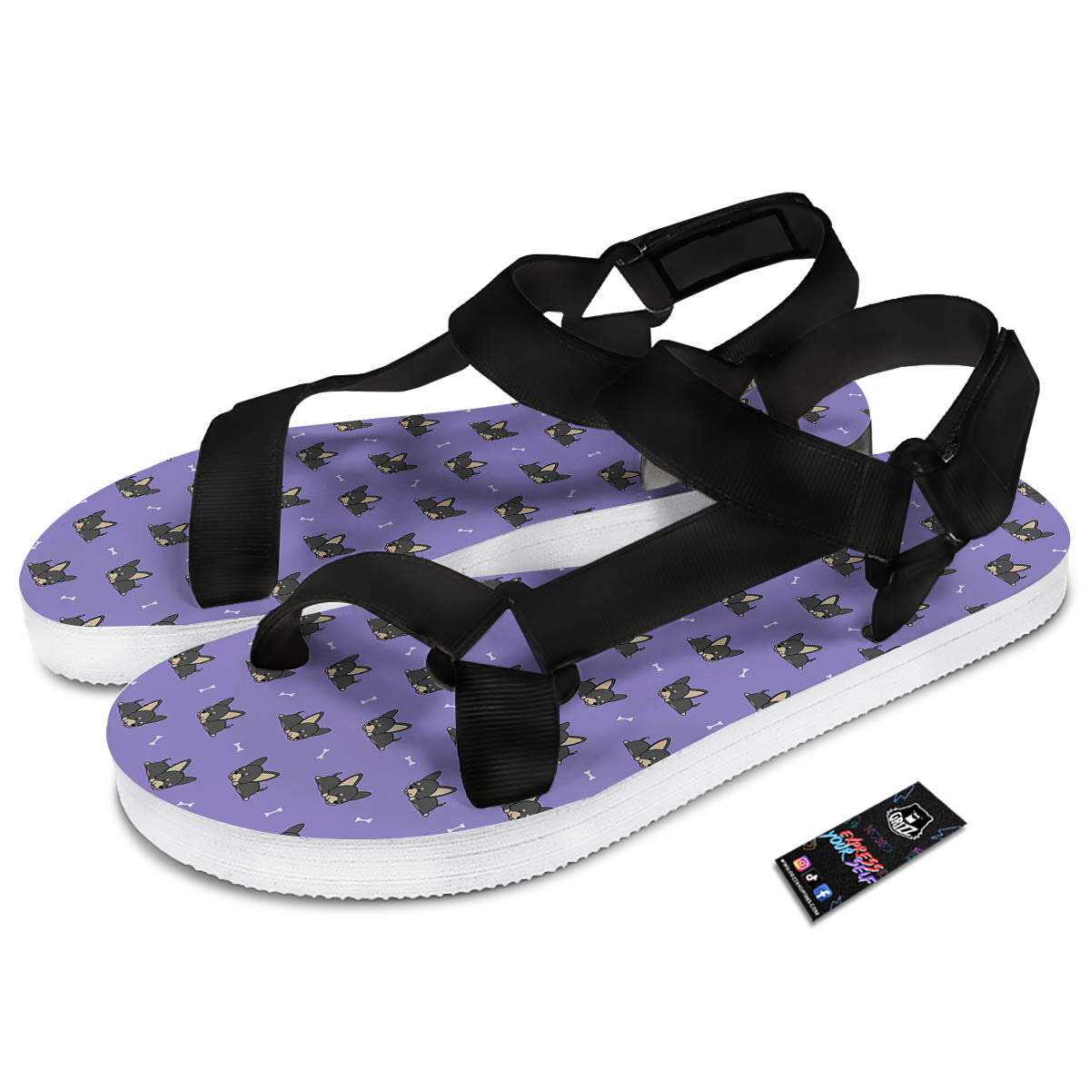 Puppy Chihuahua Print Pattern Black Open Toe Sandals-grizzshop