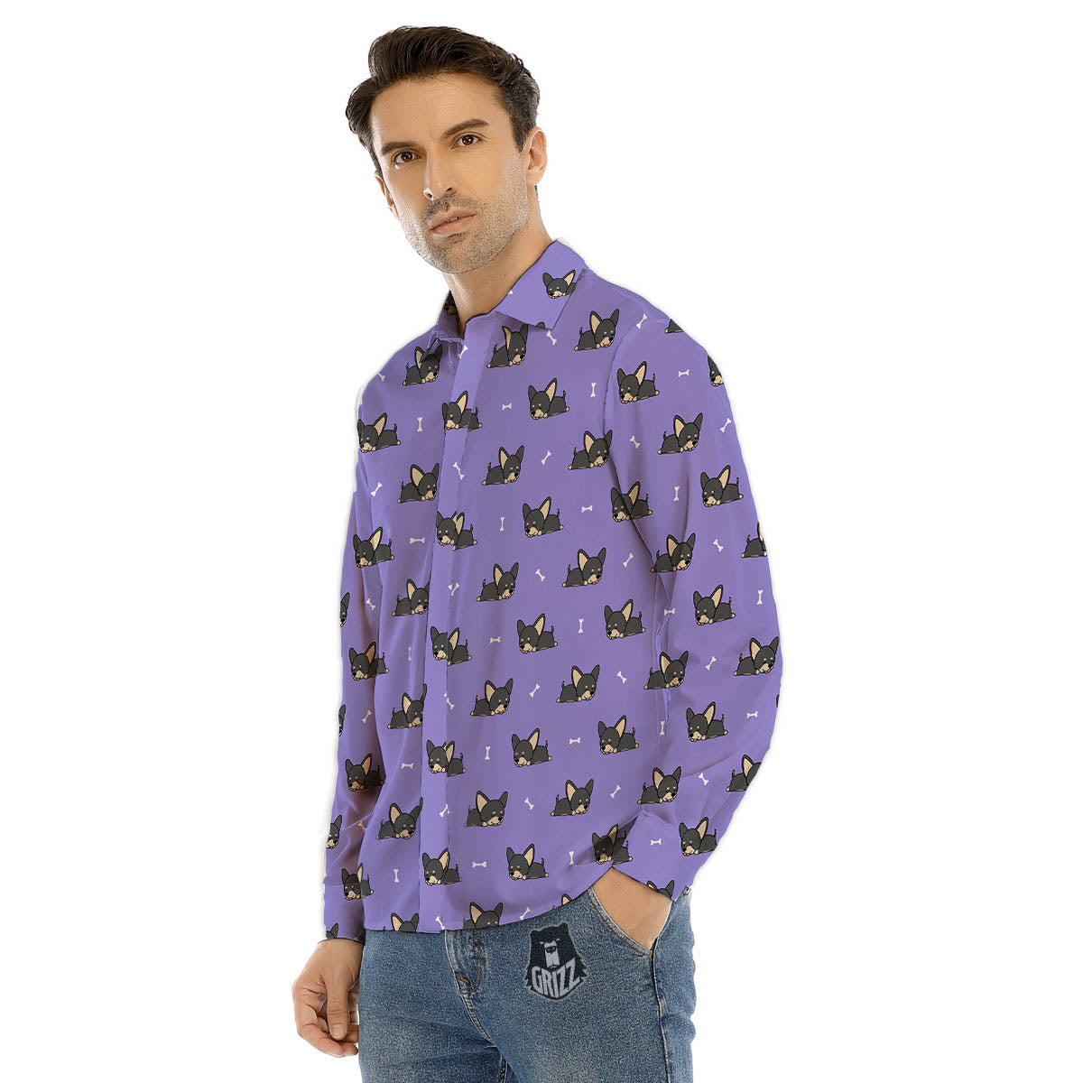 Puppy Chihuahua Print Pattern Men's Dress Shirts-grizzshop