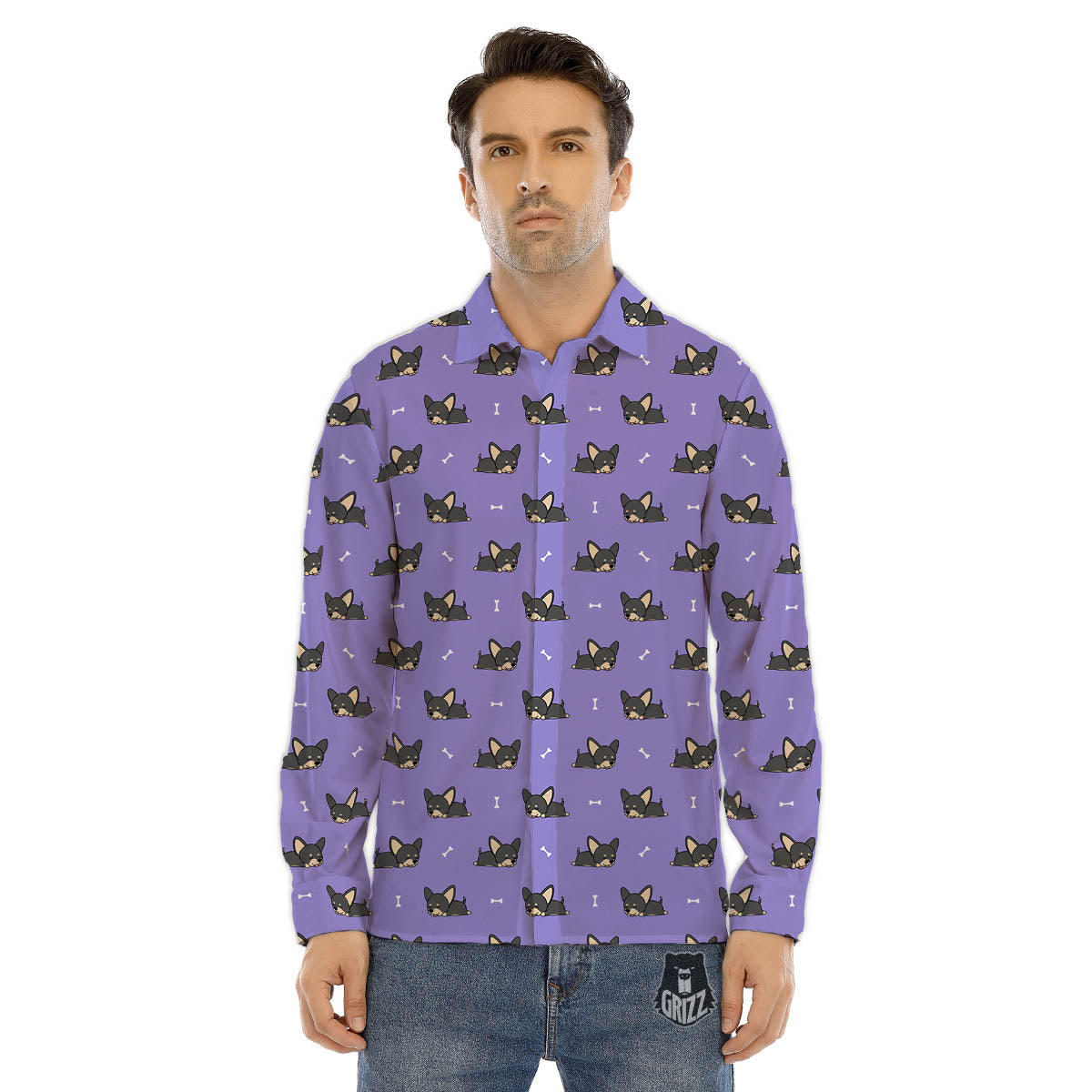 Puppy Chihuahua Print Pattern Men's Dress Shirts-grizzshop