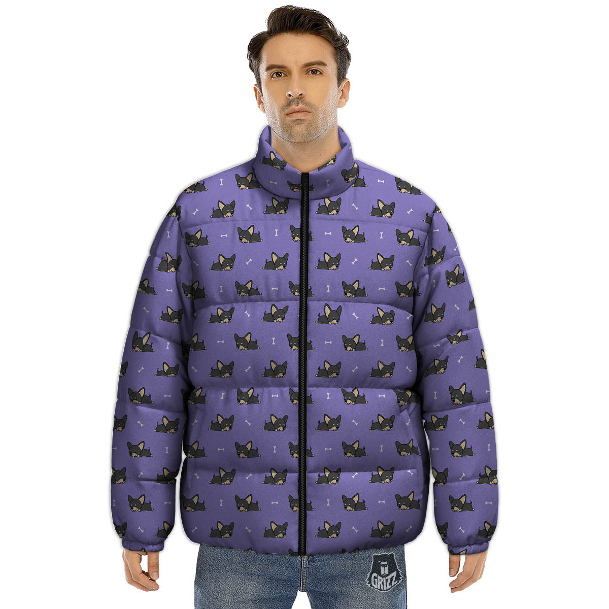 Puppy Chihuahua Print Pattern Puffer Jacket-grizzshop