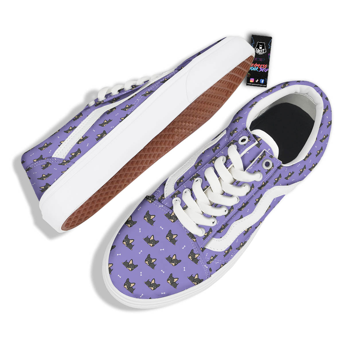 Puppy Chihuahua Print Pattern Skate Shoes-grizzshop