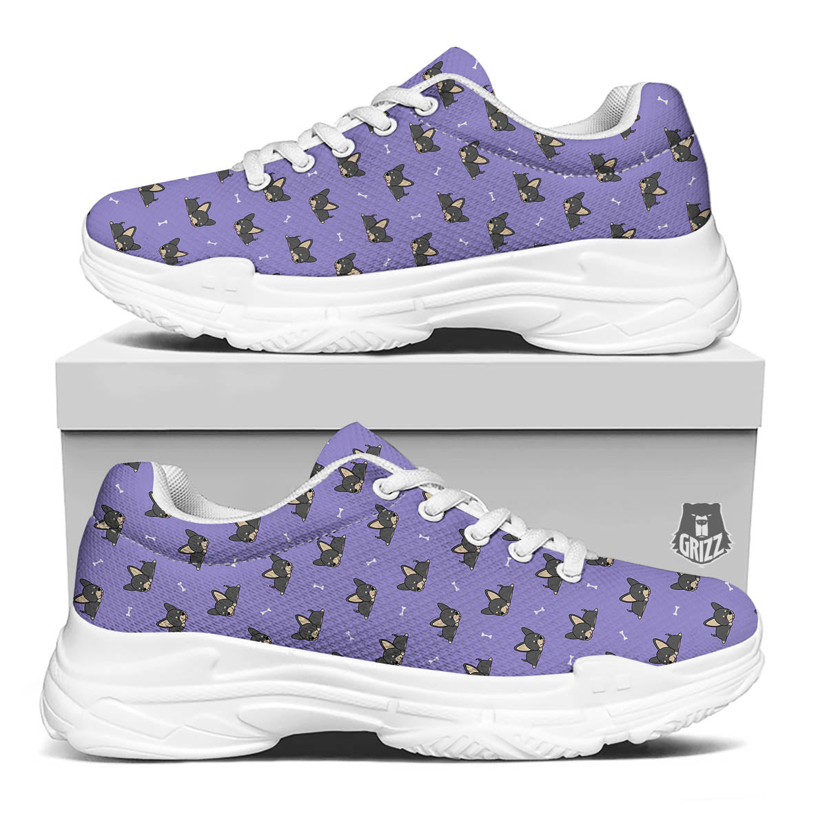 Puppy Chihuahua Print Pattern White Chunky Shoes-grizzshop