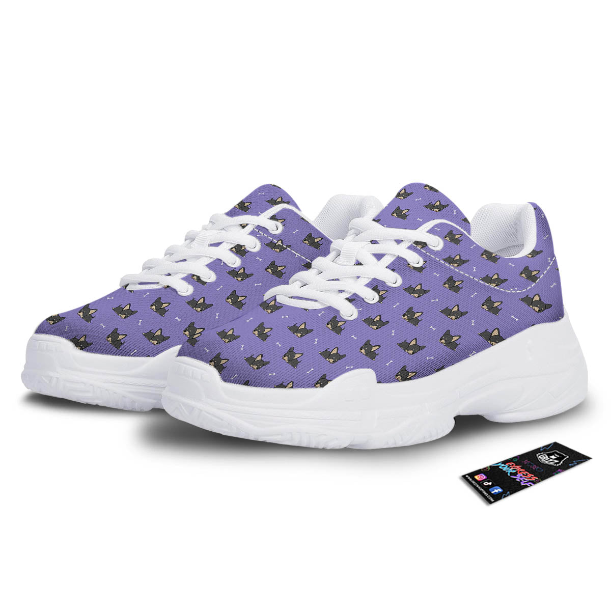 Puppy Chihuahua Print Pattern White Chunky Shoes-grizzshop
