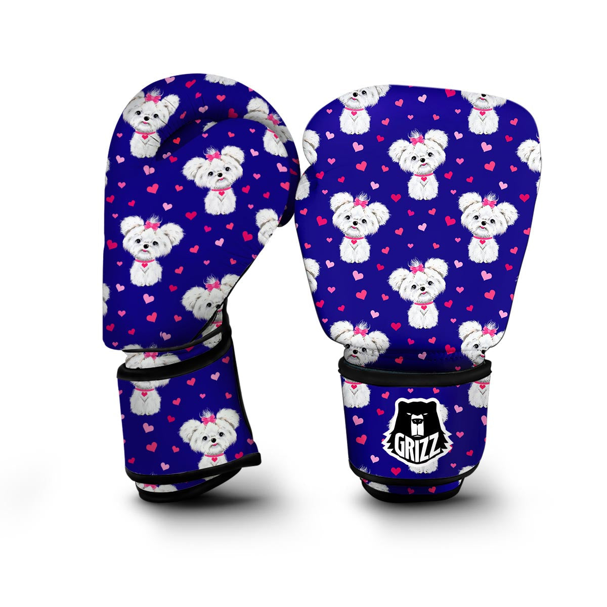 Puppy Dog Maltese Pattern Print Boxing Gloves-grizzshop