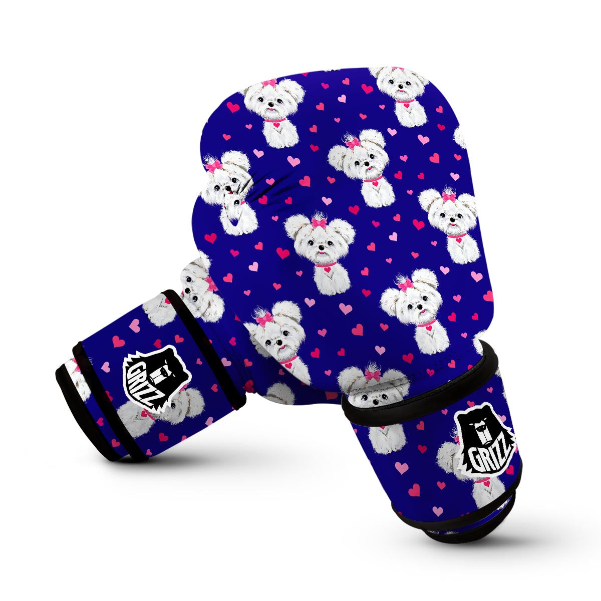 Puppy Dog Maltese Pattern Print Boxing Gloves-grizzshop