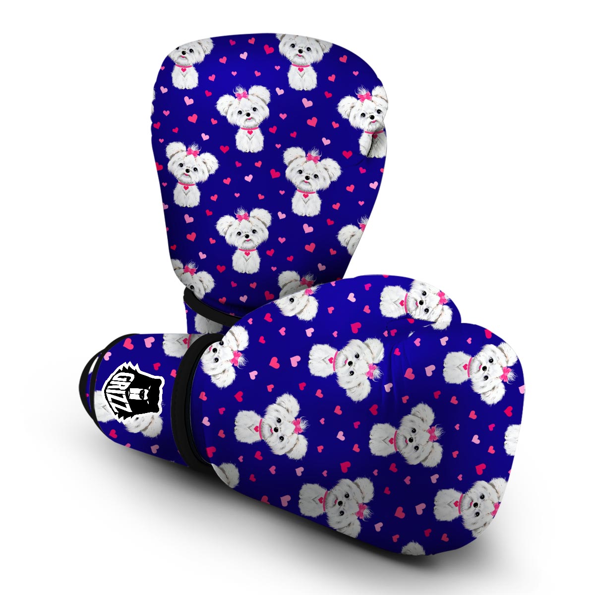 Puppy Dog Maltese Pattern Print Boxing Gloves-grizzshop