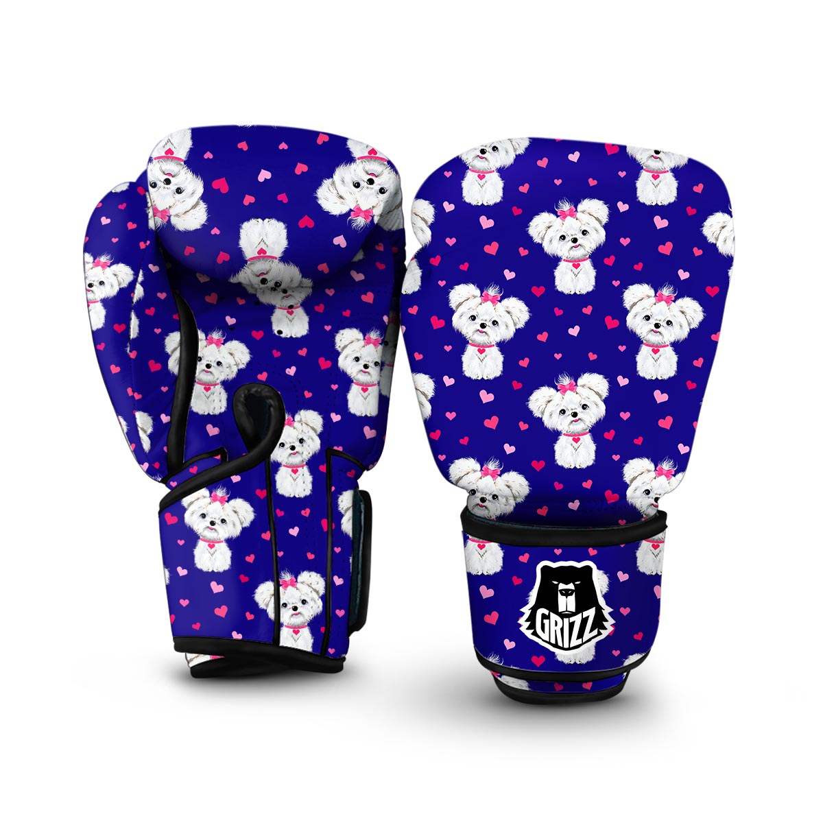 Puppy Dog Maltese Pattern Print Boxing Gloves-grizzshop