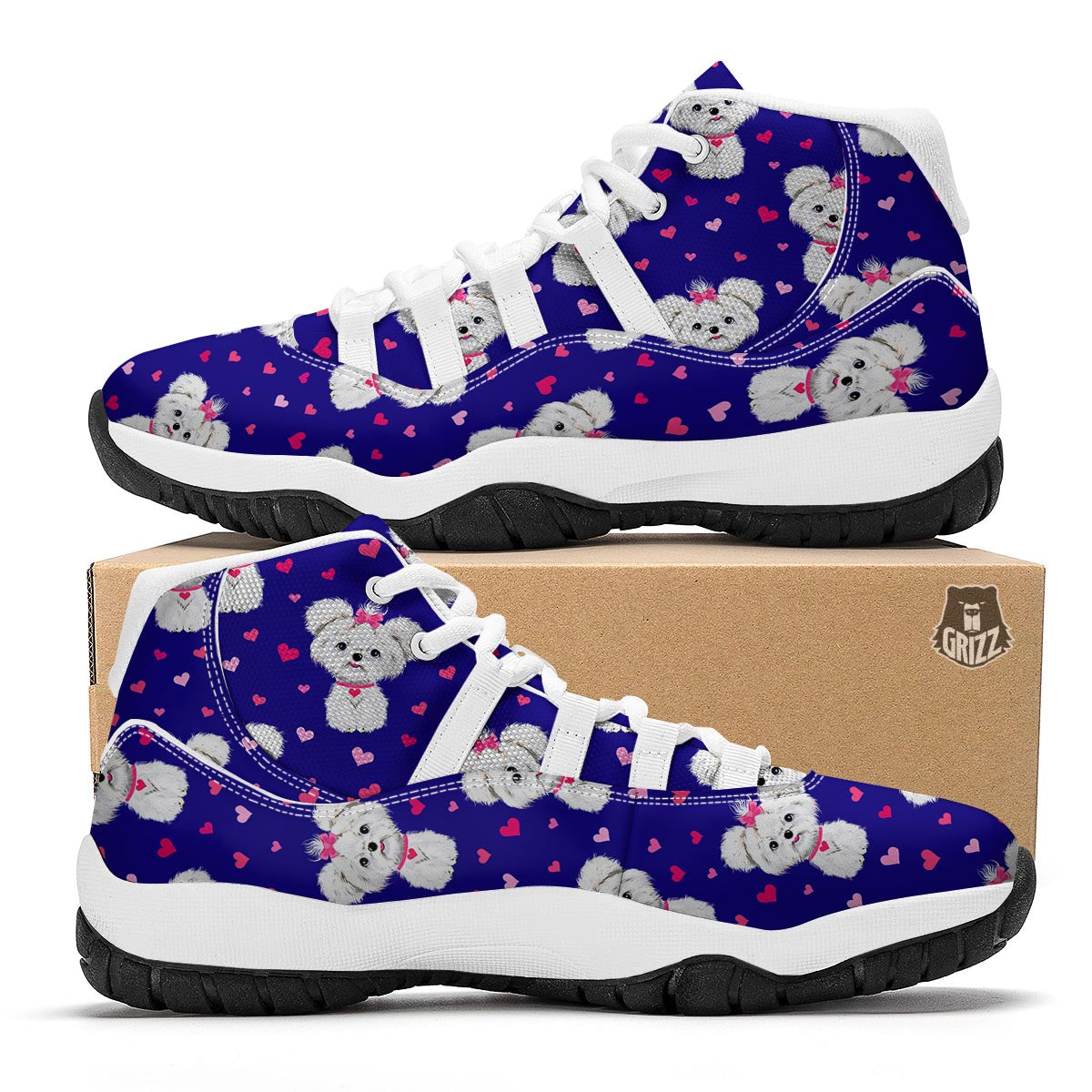 Puppy Dog Maltese Pattern Print White Bball Shoes-grizzshop