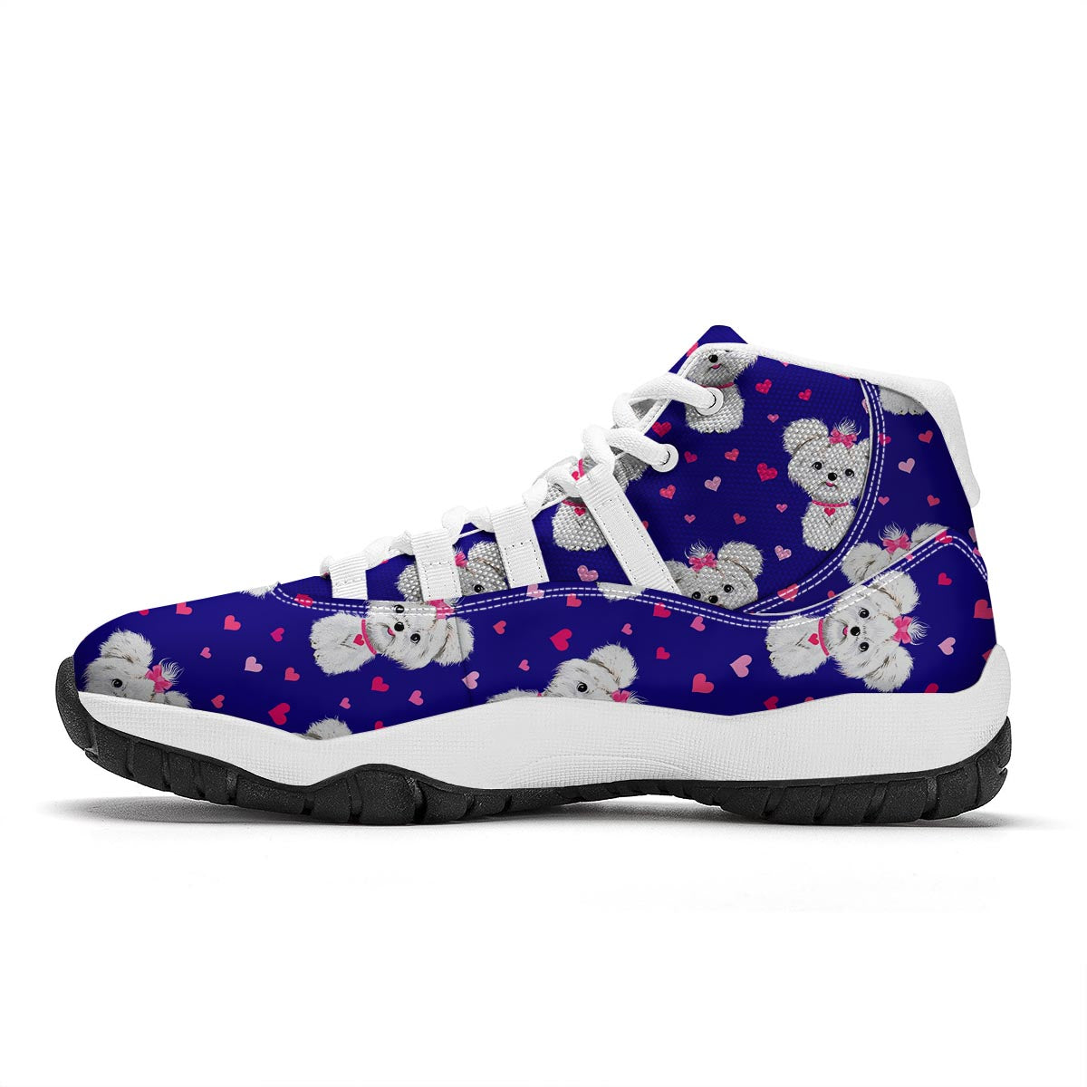 Puppy Dog Maltese Pattern Print White Bball Shoes-grizzshop