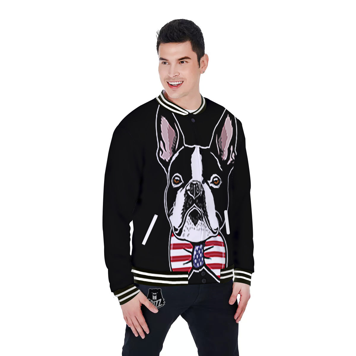 Puppy Faces Boston Terrier Print Baseball Jacket-grizzshop