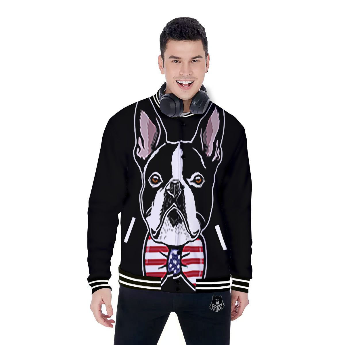 Puppy Faces Boston Terrier Print Baseball Jacket-grizzshop
