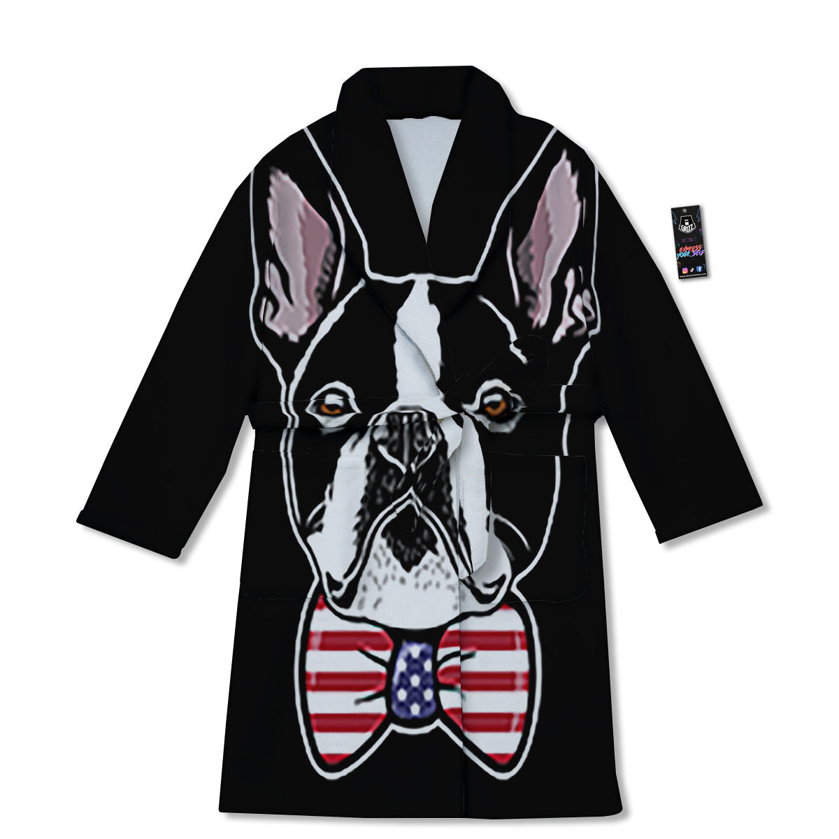 Puppy Faces Boston Terrier Print Bathrobe-grizzshop