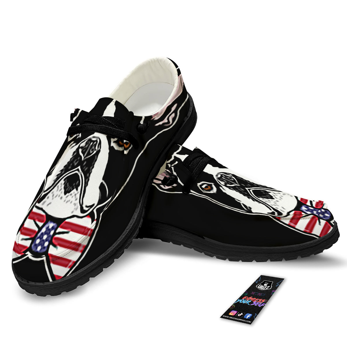 Puppy Faces Boston Terrier Print Black Loafers-grizzshop