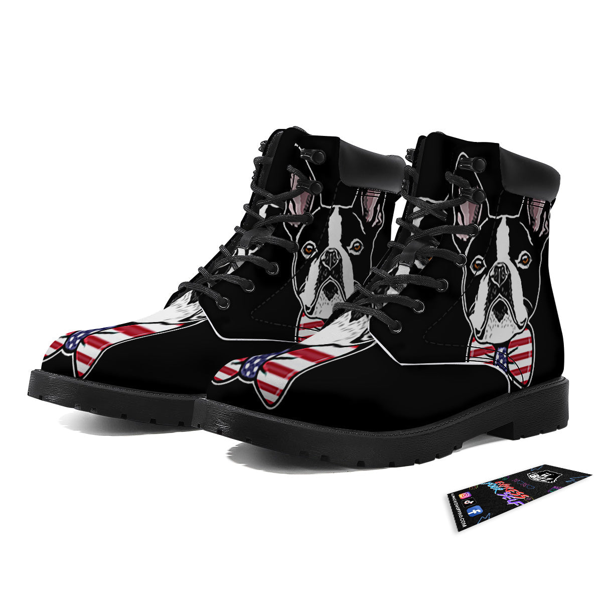 Puppy Faces Boston Terrier Print Boots-grizzshop