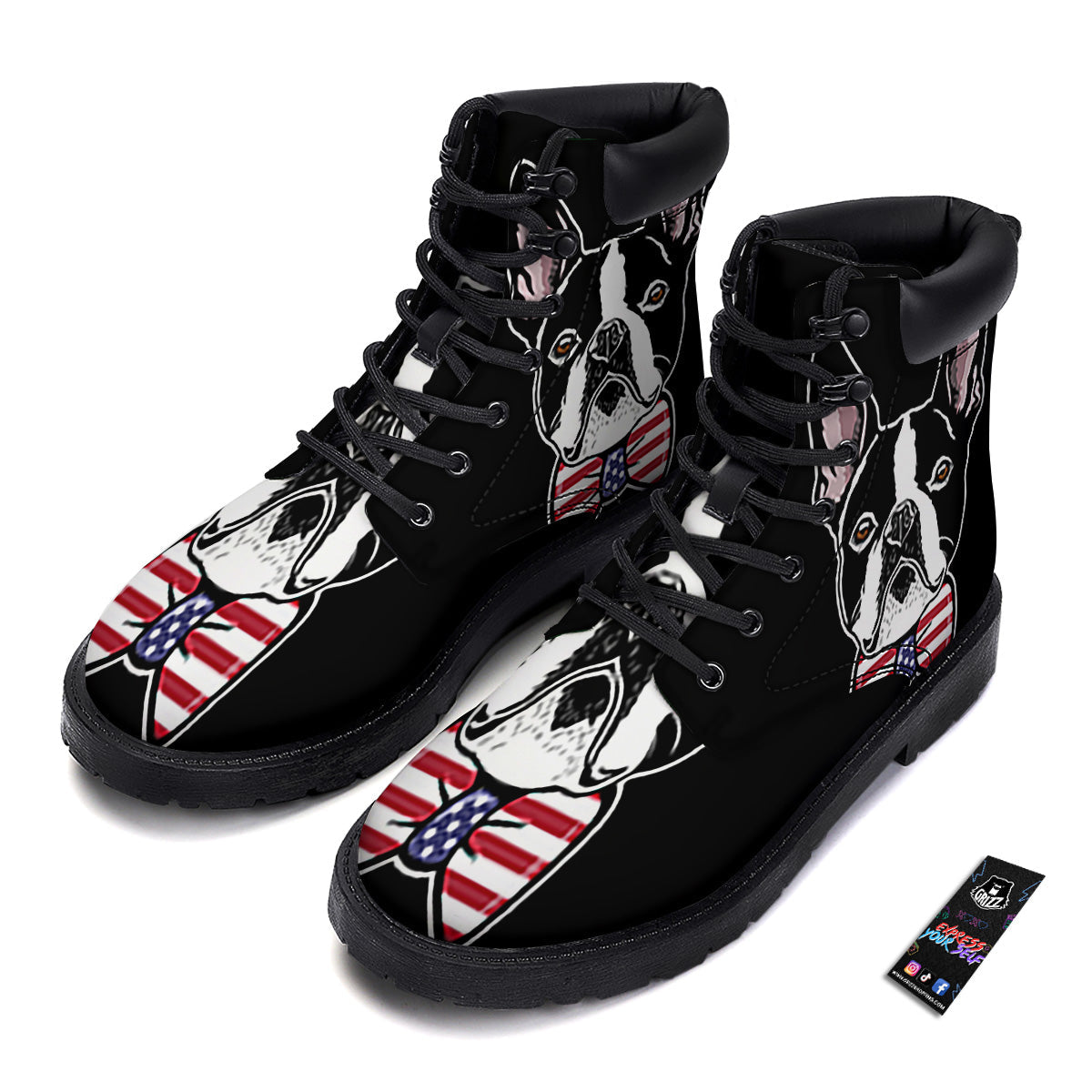 Puppy Faces Boston Terrier Print Boots-grizzshop