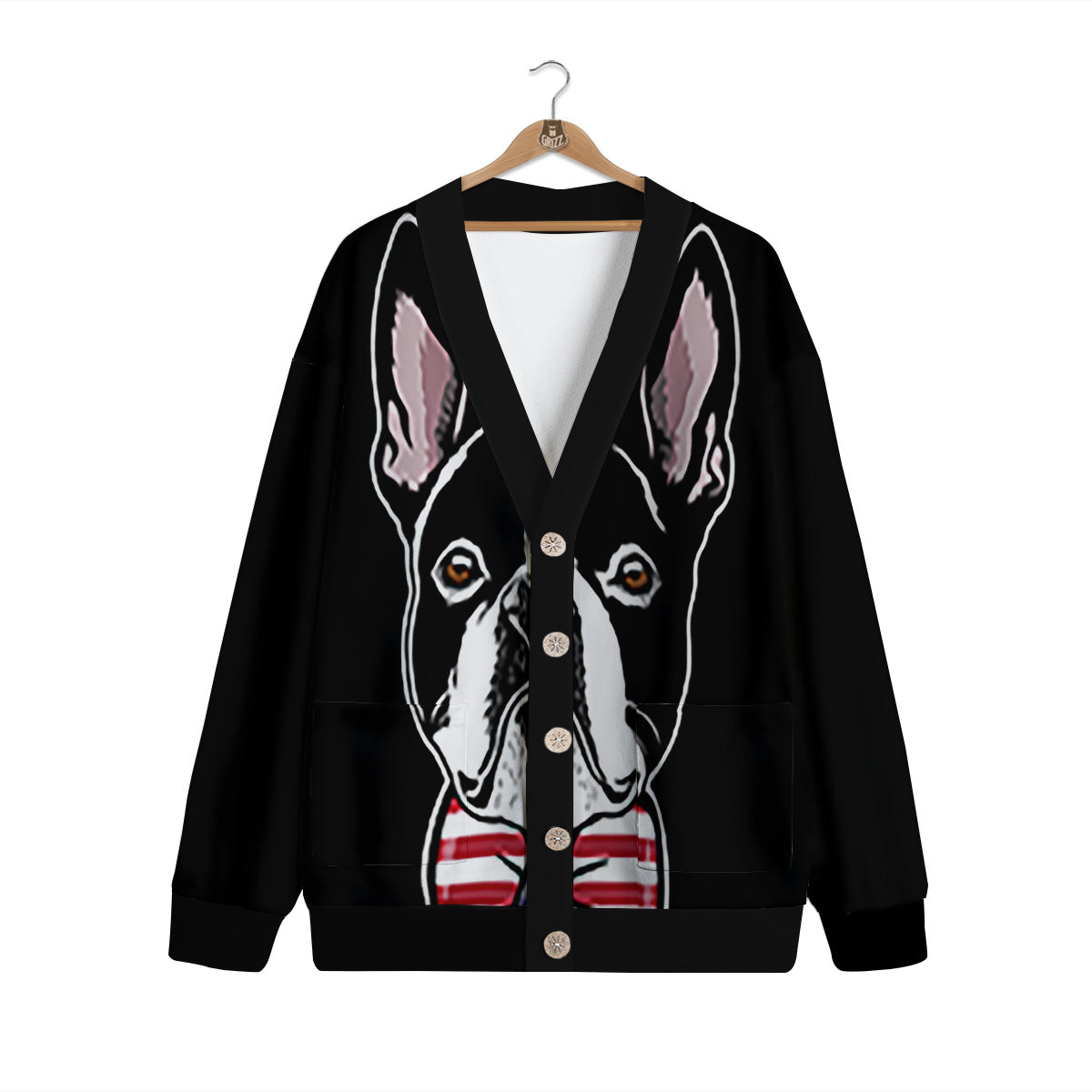 Puppy Faces Boston Terrier Print Cardigan-grizzshop