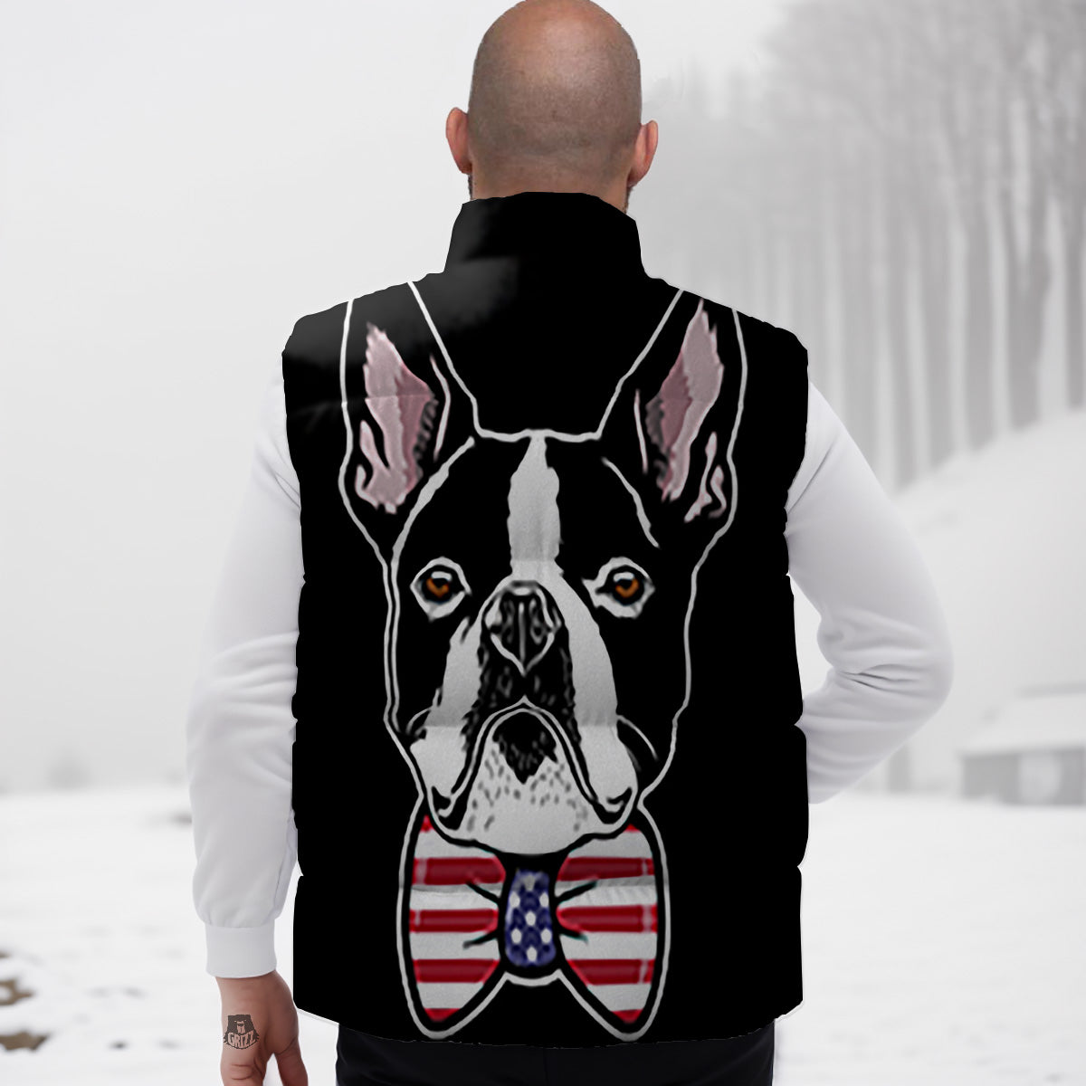 Puppy Faces Boston Terrier Print Down Vest