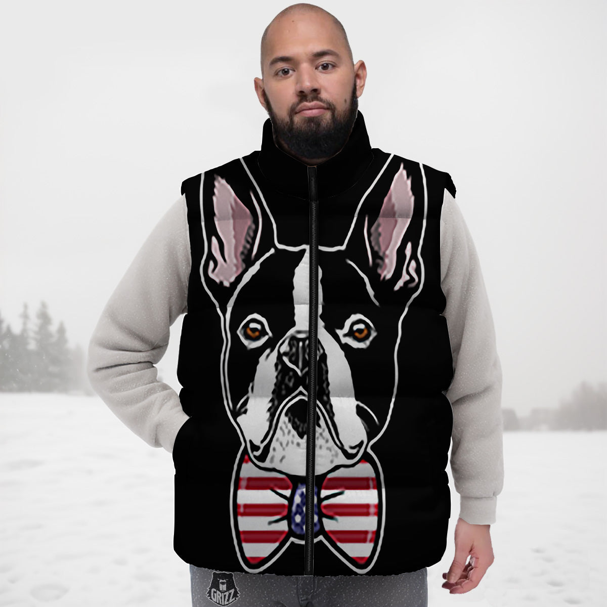 Puppy Faces Boston Terrier Print Down Vest