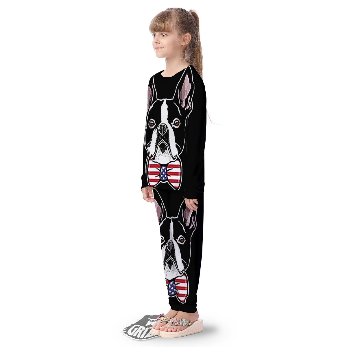 Puppy Faces Boston Terrier Print Kid's Pajamas-grizzshop
