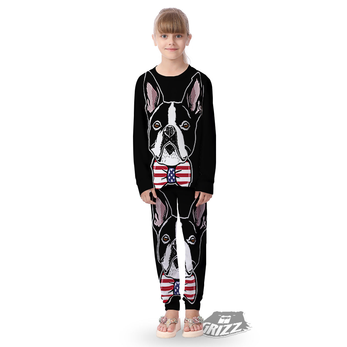 Puppy Faces Boston Terrier Print Kid's Pajamas-grizzshop