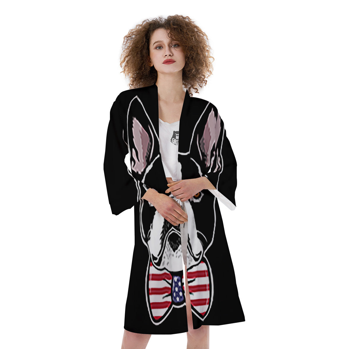 Puppy Faces Boston Terrier Print Kimono-grizzshop